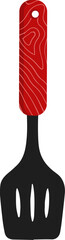 flat slotted black outline spatula with red wooden holder