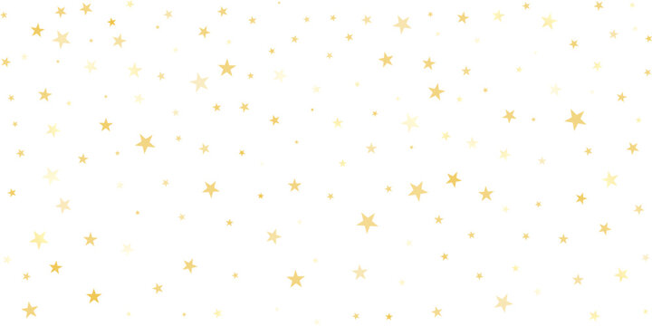 Gold Stars Vector Background, Sparkling Christmas Confetti Falling Isolated On White. Magic Shining Flying Stars Glitter Backdrop, Sparkle Border