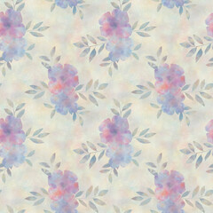 Watercolor bouquet, seamless botanical pattern. Flowers and leaves collected in a seamless pattern for design.