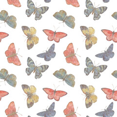 Watercolor butterflies seamless pattern. Delicate butterflies for wallpaper, print, wrapping paper, textile.