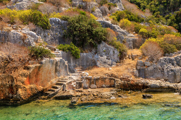 The ruins of a sunken ancient city on the island of Kekova Lycian Dolichiste in Turkey in the province of Antalya
