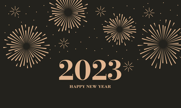 Happy new year 2023. Elegant fireworks vector illustration background . Concept for holiday decor, card, poster, banner, flyer
