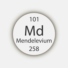 Mendelevium symbol. Chemical element of the periodic table. Vector illustration.