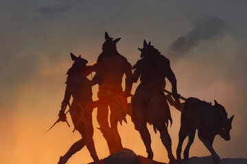 Digital Illustration Wolf Tribe Silhouette