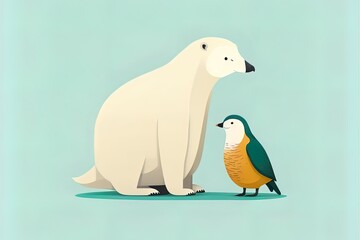 Cute Polar Bear With Penguin Cartoon 2D Illustrated Icon Illustration. Animal Nature Icon Concept Isolated Premium 2D Illustrated. Flat Cartoon Style