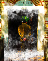 The man entering to Koza Han. Lonely man and Bursa Koza Han. Historical hotel and bazaar. © HsnStone