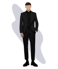 Stylish male businessman in a business suit on an interesting background cartoon male characters. Men in fashion clothes. Flat style vector illustration.