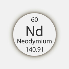 Neodymium symbol. Chemical element of the periodic table. Vector illustration.