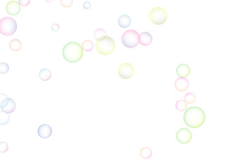 Soap bubbles randomly flew on a white background. Background design. Vector