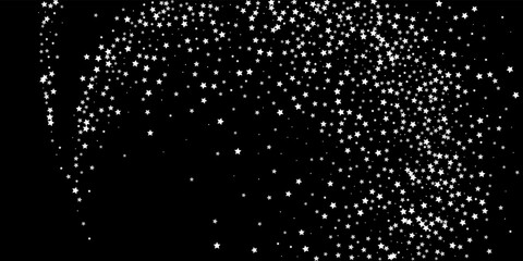 Falling confetti stars. White stars on a black background. Festive background. Abstract texture on a white background. Design element. Vector illustration, eps 10.