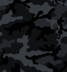 
Camouflage black pattern, seamless night texture, army print, disguise.