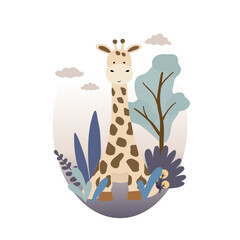 Giraffe illustration in fantasy safari 
