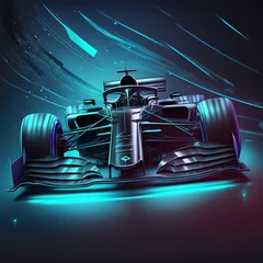 Fotobehang Autosport, Formule 1 f1. Snelle beweging. Eindstreep. Competitiesucces, racewinnaar, bedrijfsoverwinningsconcept. 3D illustratie © DZMITRY