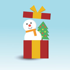 Vector of christmas day lovely cute snowman christmas tree in gift box for christms day online shopping sale poster snowman christmas in big giftbox in minimal banner background design illustration.