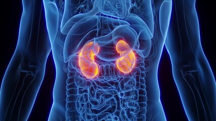 3d rendered medical animation of the kidneys of an adult male human - Powered by Adobe