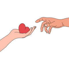 Person giving a heart to another person, Valentine's Day, Heart in hand illustration