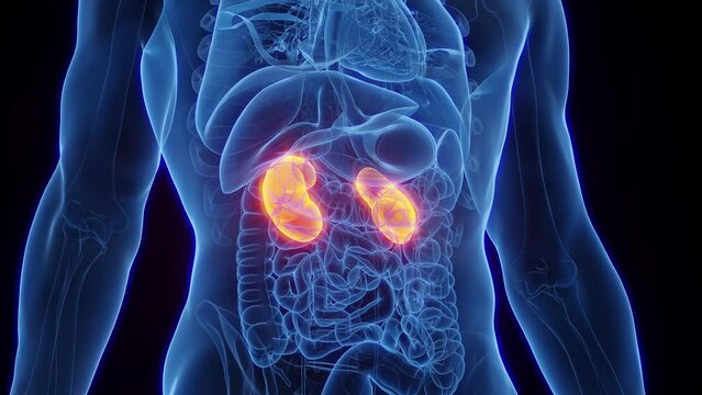 3d rendered medical animation of a man's kidneys