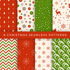 Set of New Year and Christmas seamless patterns in red and green colors. Stylish fashion backgrounds. Stock vector illustration - 548845386