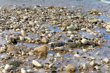 Stones on the shore of the Mediterranean Sea.