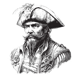Pirate portrait abstract sketch hand drawn sketch, engraving style vector illustration