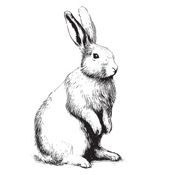 Rabbit sitting sketch hand drawn Side view, engraving style vector illustration.