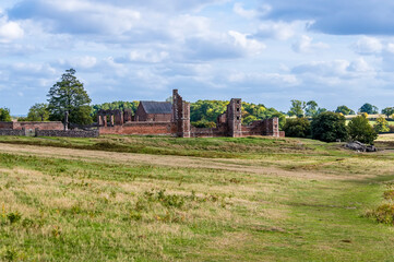 A view looking back towards the ruins of Bradgate House in Bradgate Park, Leicestershire, UK, in Autumn