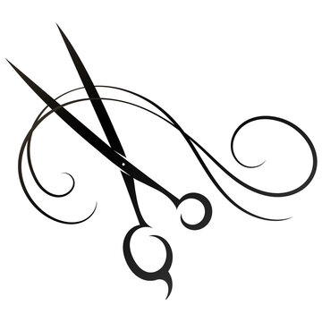 Beautiful symbol for hair salon and beauty salon. Stylist scissors and curls of hair