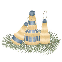 Christmas tree toys, vector detailed tree toys. Fancy, golden, elegant decorations.