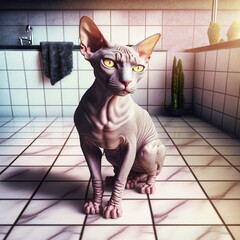 Sphinx cat in the bathroom