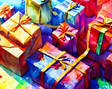 It's a picture of several wrapped gifts beneath a Christmas tree. The gifts are different sizes and colors, and some have bows on them.
