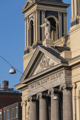 Moses and Aaron Church (Mozes en Aaronkerk) at Waterlooplein neighborhood is officially Roman Catholic Church of St. Anthony of Padua (Sint-Anthoniuskerk, 1841). Amsterdam, The Netherlands.