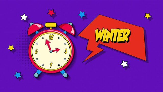 winter - Alarm clock pop art style animation.
