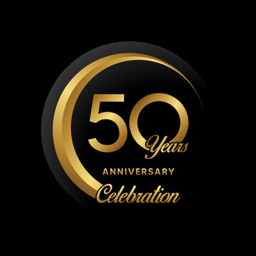 50th Anniversary. Anniversary logo design with golden ring for Anniversary celebration event. Logo Vector Illustration