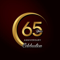 65th Anniversary. Anniversary logo design with golden ring for Anniversary celebration event. Logo Vector Illustration