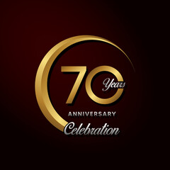 70th Anniversary. Anniversary logo design with golden ring for Anniversary celebration event. Logo Vector Illustration
