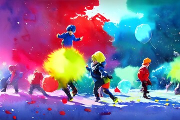 The kids are throwing snowballs and laughing. The winter air is cold on their cheeks.