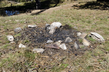 Autumn meadow and barbecue pit along the Planshtitsa River, Plana Planina, Bulgaria  