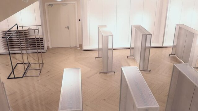Empty shelves in clothing store supermarket . Financial crisis, bankruptcy, financial difficulties