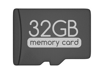 MicroSD memory card, capacity 32 GB. Top view, PNG clipart isolated on transparent background