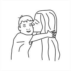 Mother and baby. Motherhood love. Mom kissing a child linear style. Happy mothers day vector illustration