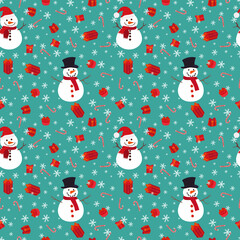 Set of Christmas and new year seamless pattern with snowflakes, snowmen, candies and gifts. 1000x1000 pixels. Vector graphics.