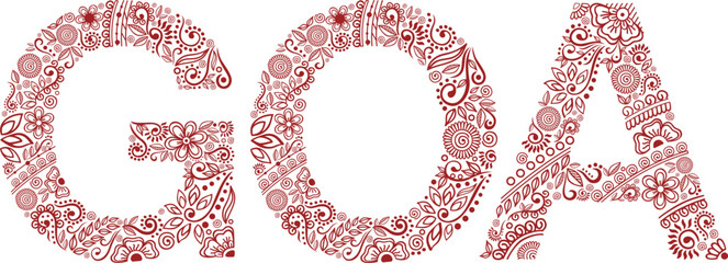 GOA henna tattoo doodle vector ornament on white background. For banner, poster, flyer, t-shirt - obrazy, fototapety, plakaty