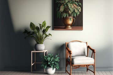 View Of Potted Plant In Room With Chair And Shelf