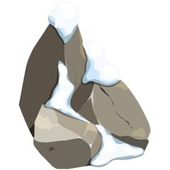 Cracked stones or rocks in the snow.
