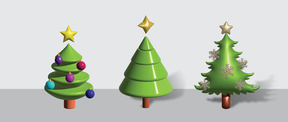 Green and red Christmas tree 3d tree decoration card holidays asset
