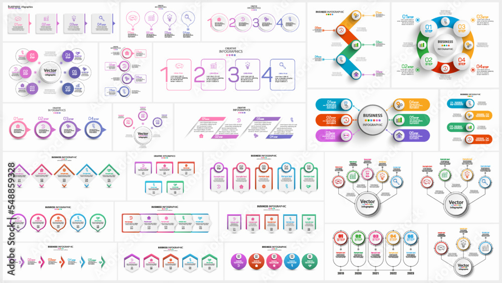 Wall mural big collection of business infographic design template with options, steps or processes. can be used
