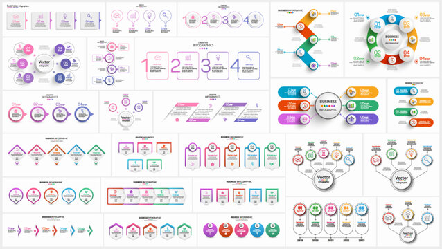 Big collection of business infographic  design template with options, steps or processes. Can be used for workflow layout, diagram, number options, web design 