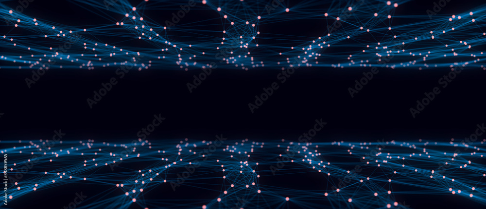 Poster Technology blue wave with lines. Big data visualization. Analytics representation. Digital background. 3d rendering.