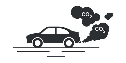 Car Exhaust CO2 Black Silhouette Icon. Environmental pollution concept. Vector illustration isolated on white background.