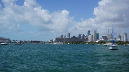 Naklejka premium Port of Miami with cruise ships. Miami is a major port in United States
